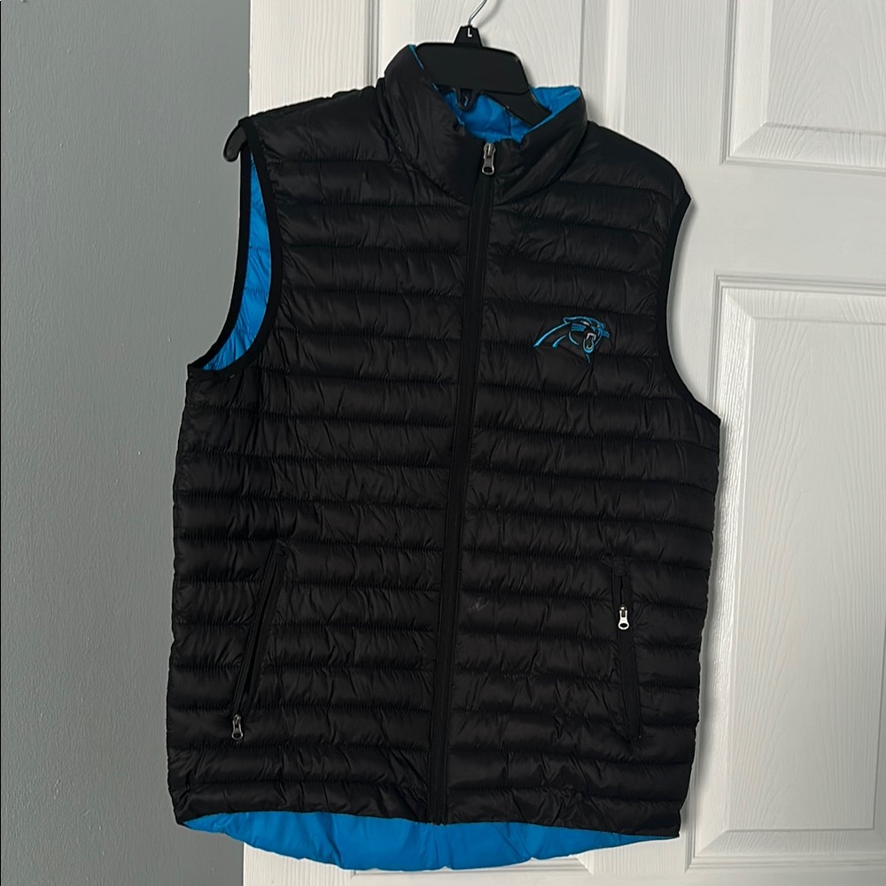 Black Puffer Vest with Blue Logo